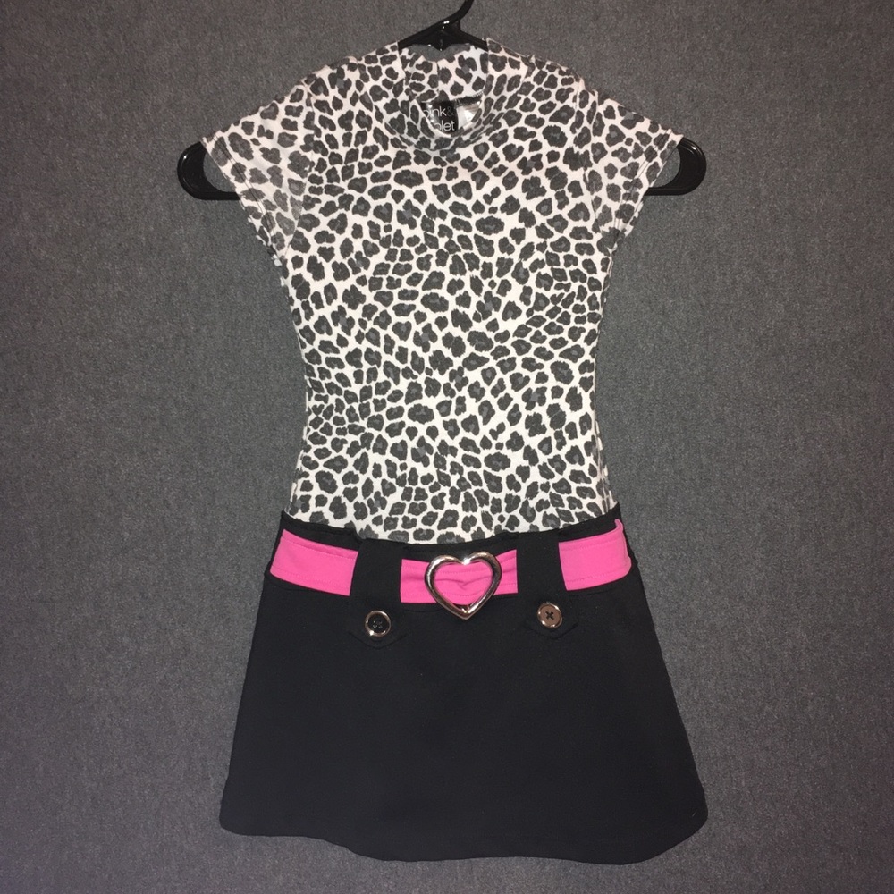 Leopard Dress w/Pink Belt-Small 6/6X